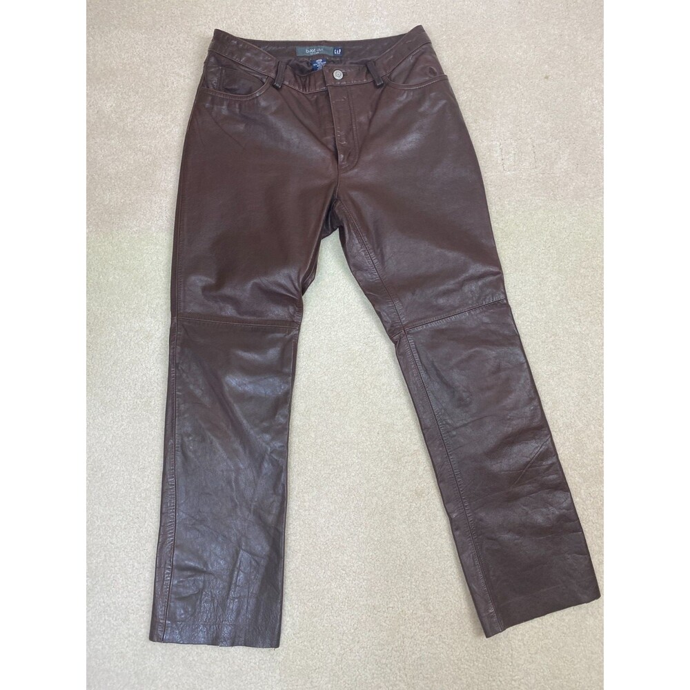 VTG Gap Leather Pants Women 8 Boot Cut Brown Straight Leg Y2K 2000 Biker Moto